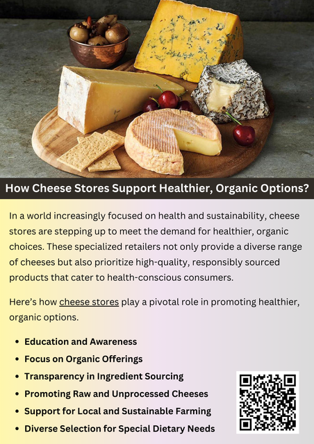 Cheese stores support healthier, organic options by offering a selection of artisanal and farm-fresh cheeses made with natural ingredients. These stores prioritize sourcing from local, organic farms that avoid additives and preservatives, ensuring a more wholesome product. By choosing organic cheeses, consumers enjoy better nutritional value, richer flavors, and fewer chemicals, promoting overall health while supporting sustainable farming practices. To know more visit here https://www.goharvestmarket.com/our-story/cheese-shop/