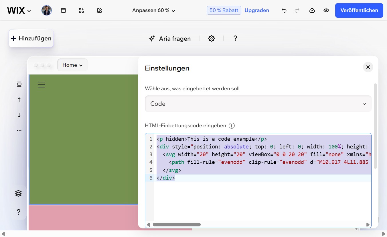 Einstellungsbereich Code-Modus