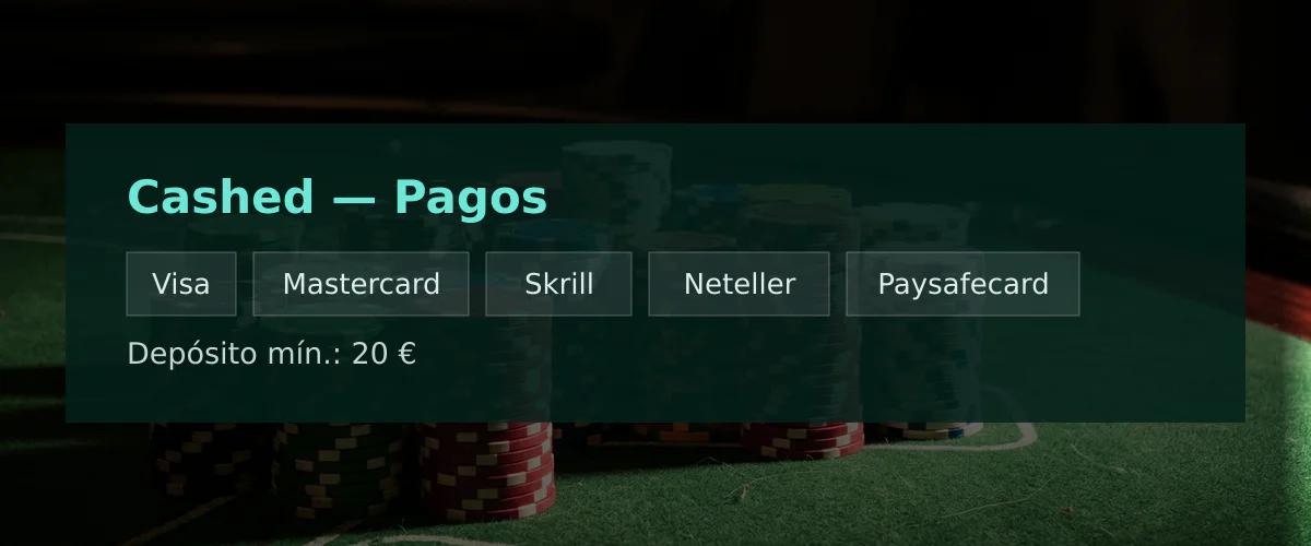 Cashed — Pagos: Visa, Mastercard, Skrill, Neteller, Paysafecard