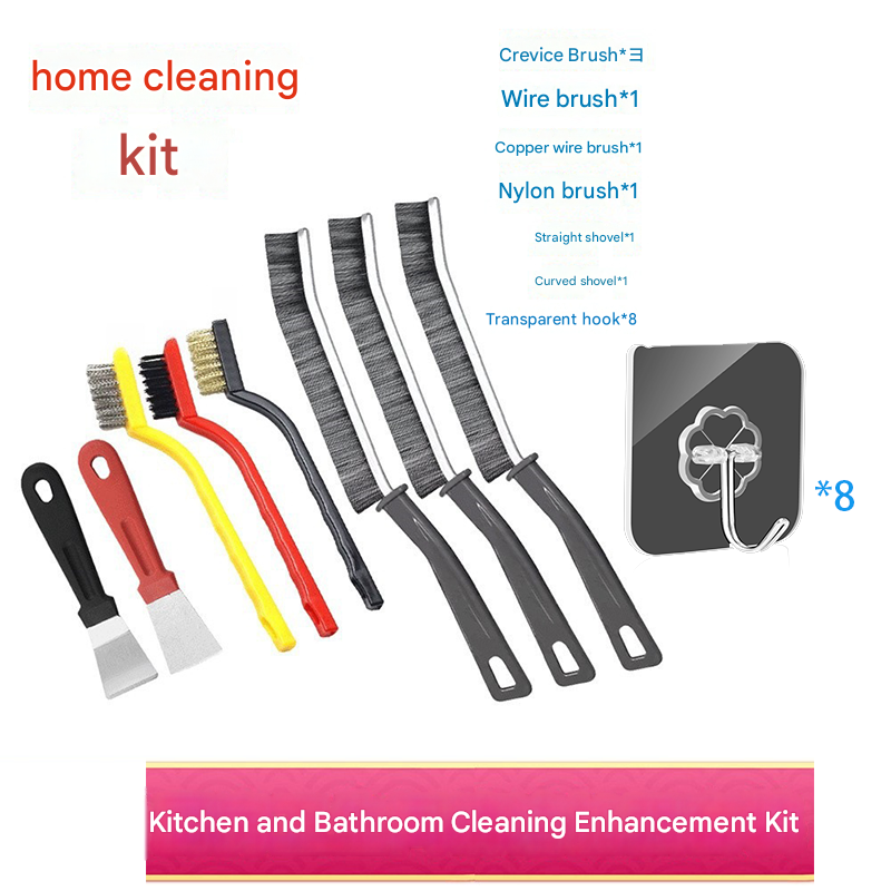 8-Piece Cleaning Brush Set(Includes 8 transparent hooks) - Stainless Steel Scraper, Brass, Carbon Steel and Nylon Bristles - Multi-Purpose Scrubber for Kitchen Stove, Bathroom Tiles and Grout - Space Saving Design