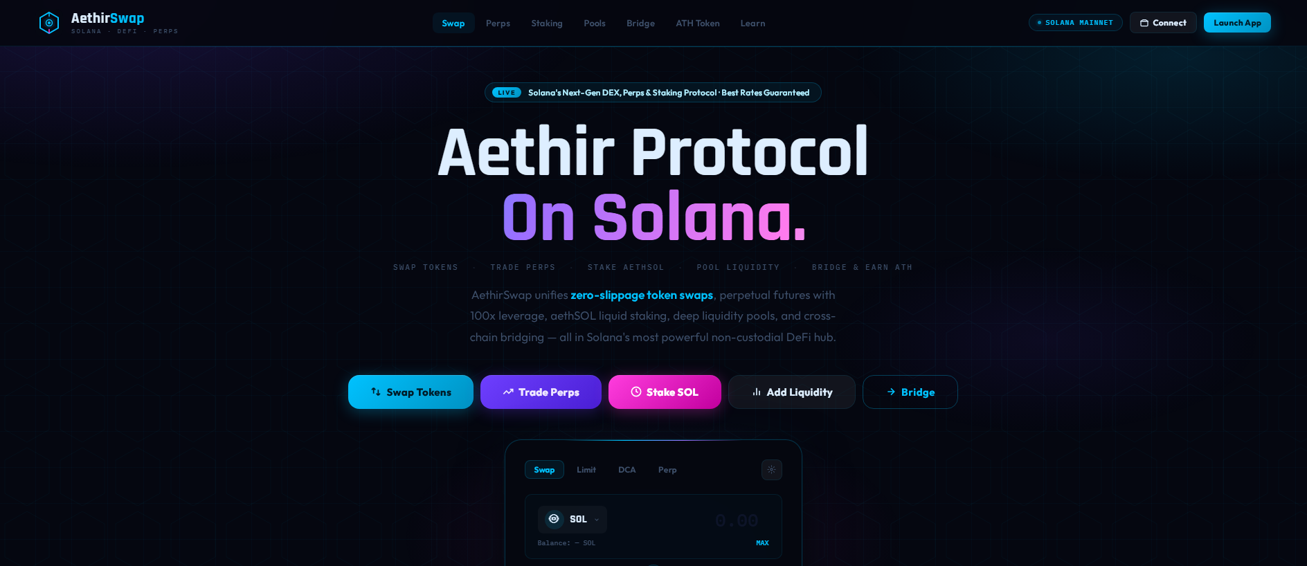 Forensic screenshot of aethir-swap.xyz showing the phishing page layout