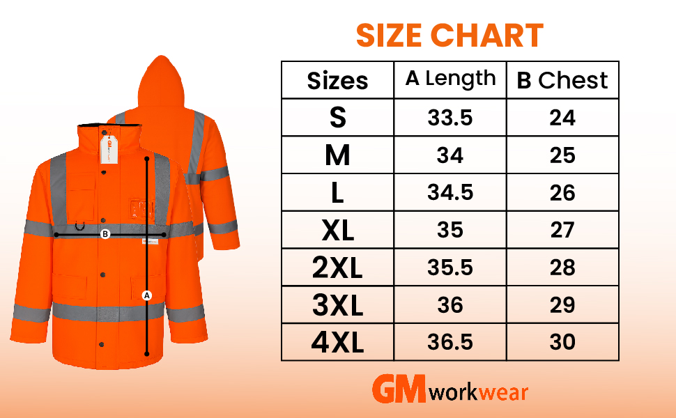 Size chart S to 4XL