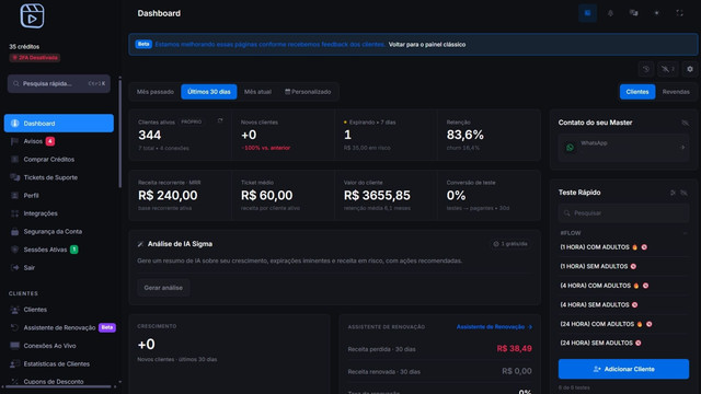 Painel de gerenciamento