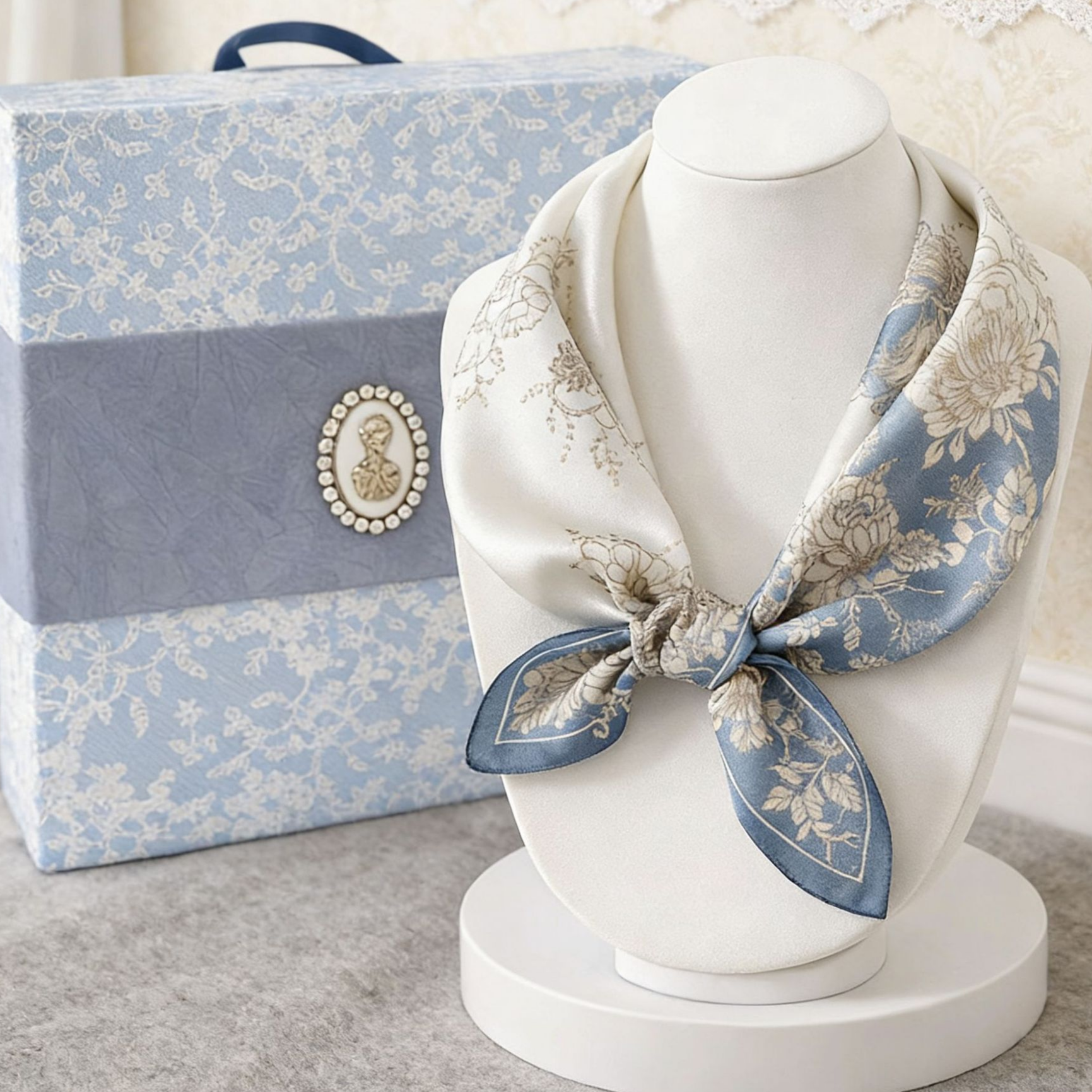 Mulberry Silk Square Scarf for Women - 53x53cm Floral Print Neck Scarf with Gift Box, Soft Lightweight Silk Headscarf for Birthday, Anniversary - Elegant Gift for Mum, Grandma, Teachers