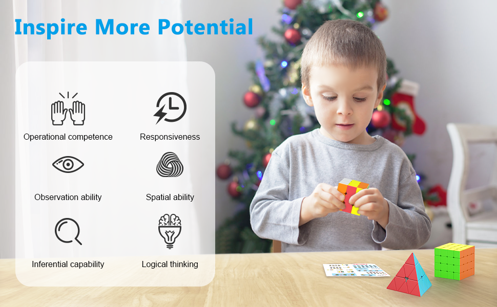 Vdealen Speed Cube Set, Puzzle Cube Bundle of 2x2x2 3x3x3 4x4x4 Pyramid Magic Cube Set, Birthday Party Christmas Stocking Stuffers Gift for Kids Teens Adults(Stickerless)