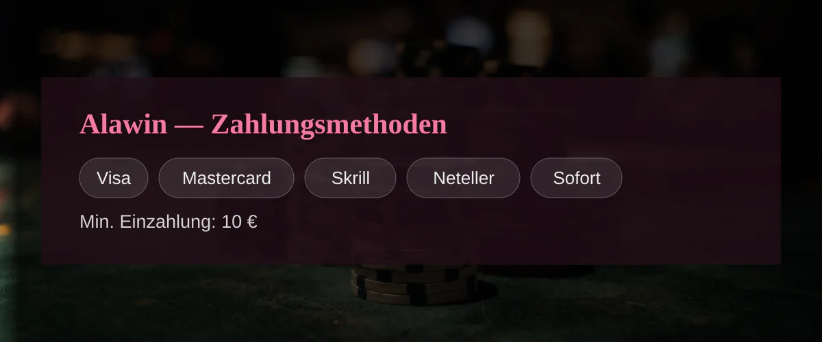 Alawin — Zahlungsmethoden: Visa, Mastercard, Skrill, Neteller, Sofort