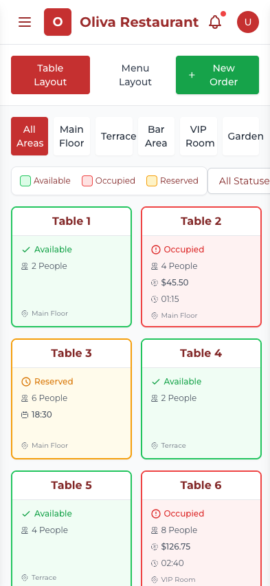 Oliva POS mobile view