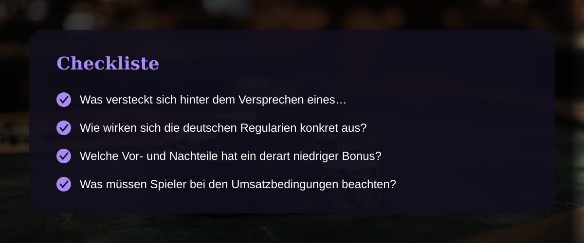 Online Casino Bonus mit 10 Euro Einzahlung: Eine nchterne Prfung fr deutsche Spieler  Checkliste