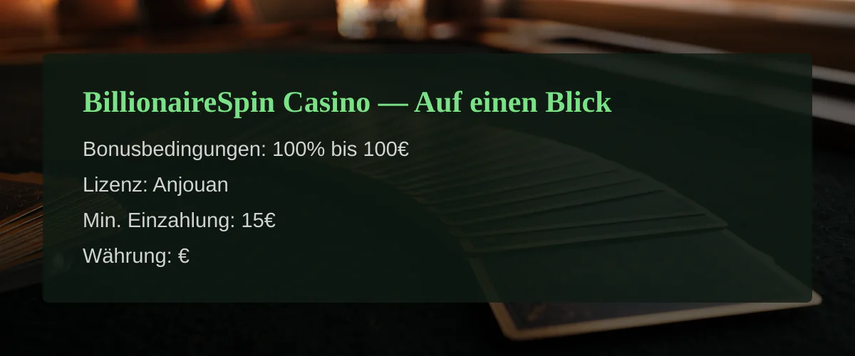 BillionaireSpin Casino — Auf einen Blick