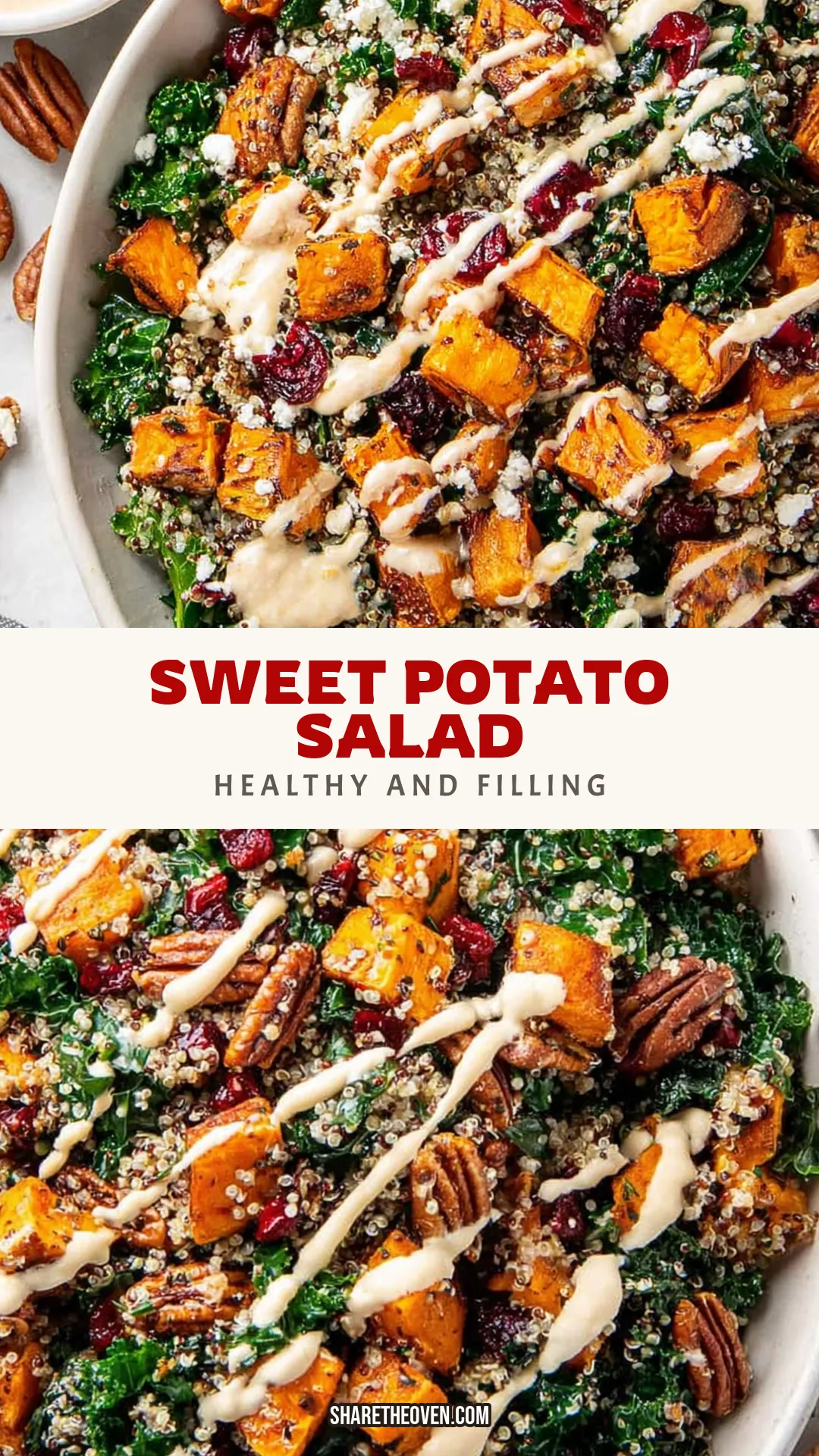 This savory roasted sweet potato kale and quinoa salad is a nutritious and delicious meal option that you can prepare in advance. Packed with wholesome ingredients, it's ideal for lunch or dinner, and perfect for meal prep. The combination of sweet potatoes and kale provides a burst of flavor and texture, making this salad not only healthy but also satisfying. Enjoy it warm or cold, and add your favorite protein for a complete meal. Click for the full recipe.