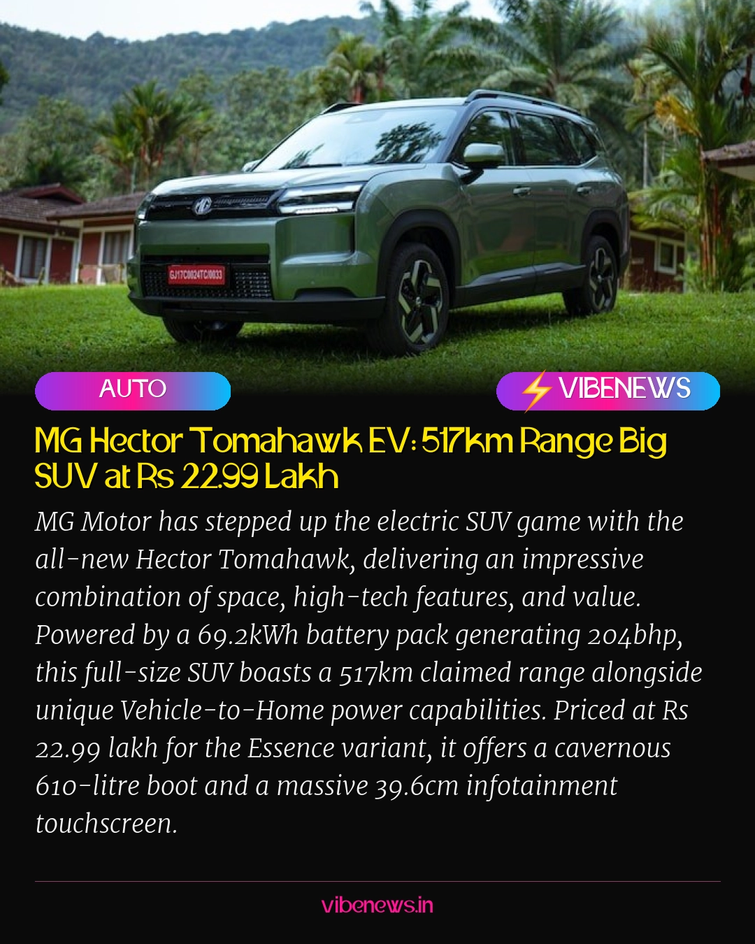 MG Hector Tomahawk EV: 517km Range Big SUV at Rs 22.99 Lakh
