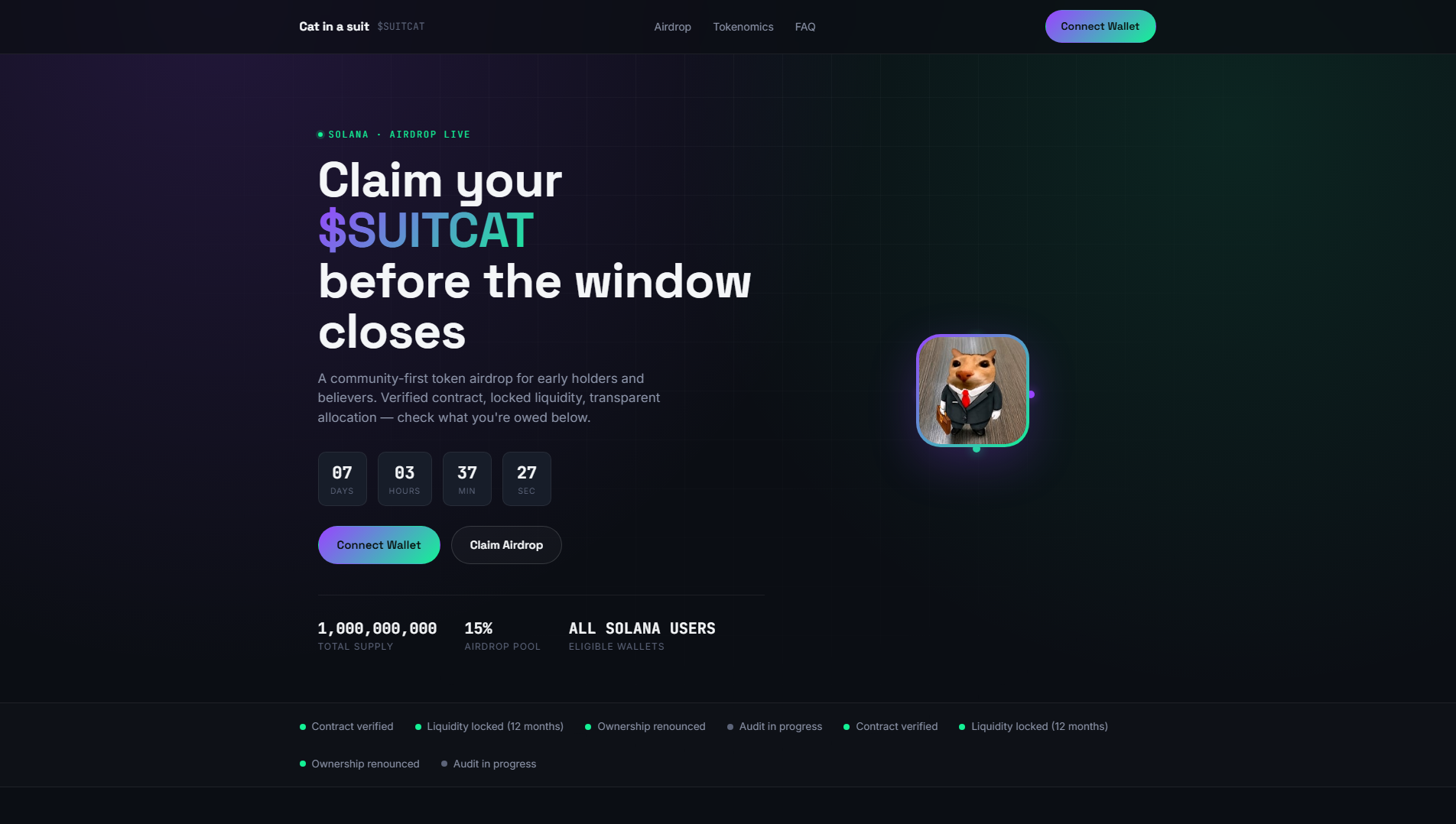 Forensic screenshot of suitcat.gettoken.fun showing the phishing page layout
