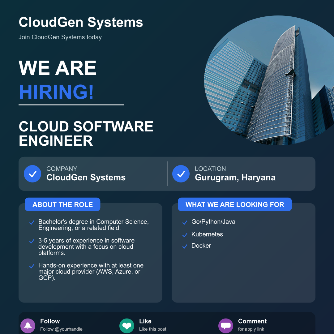 CloudGen Systems Jobs: Cloud Software Engineer Position Available