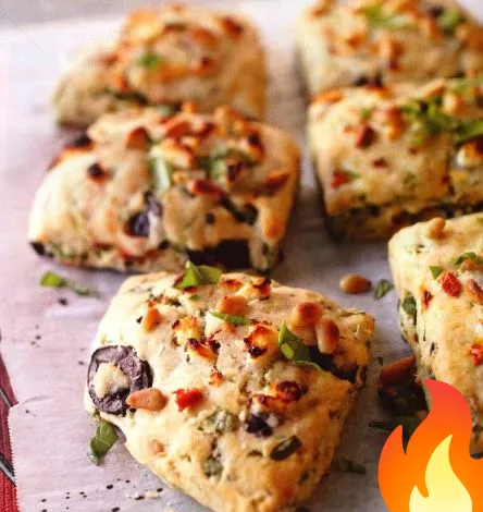 Фото Брускетта из песочного теста с оливками, помидорами и травами