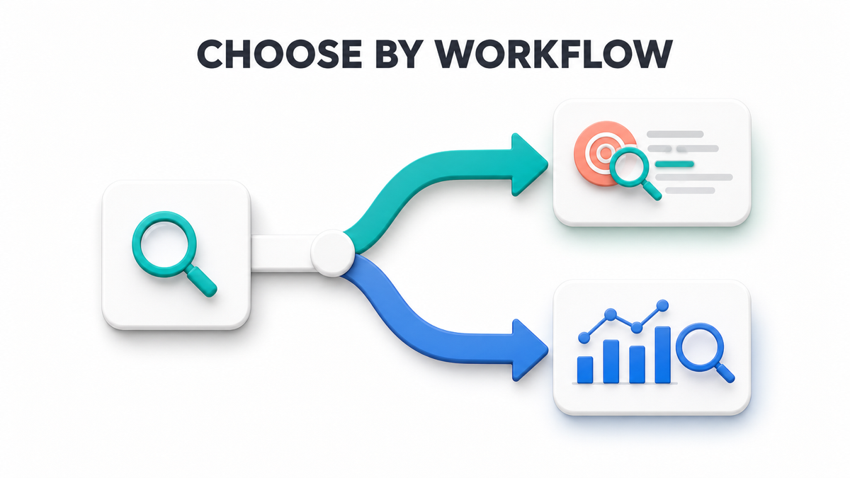 A keyword research decision path splitting into focused SERP analysis and broader SEO monitoring
