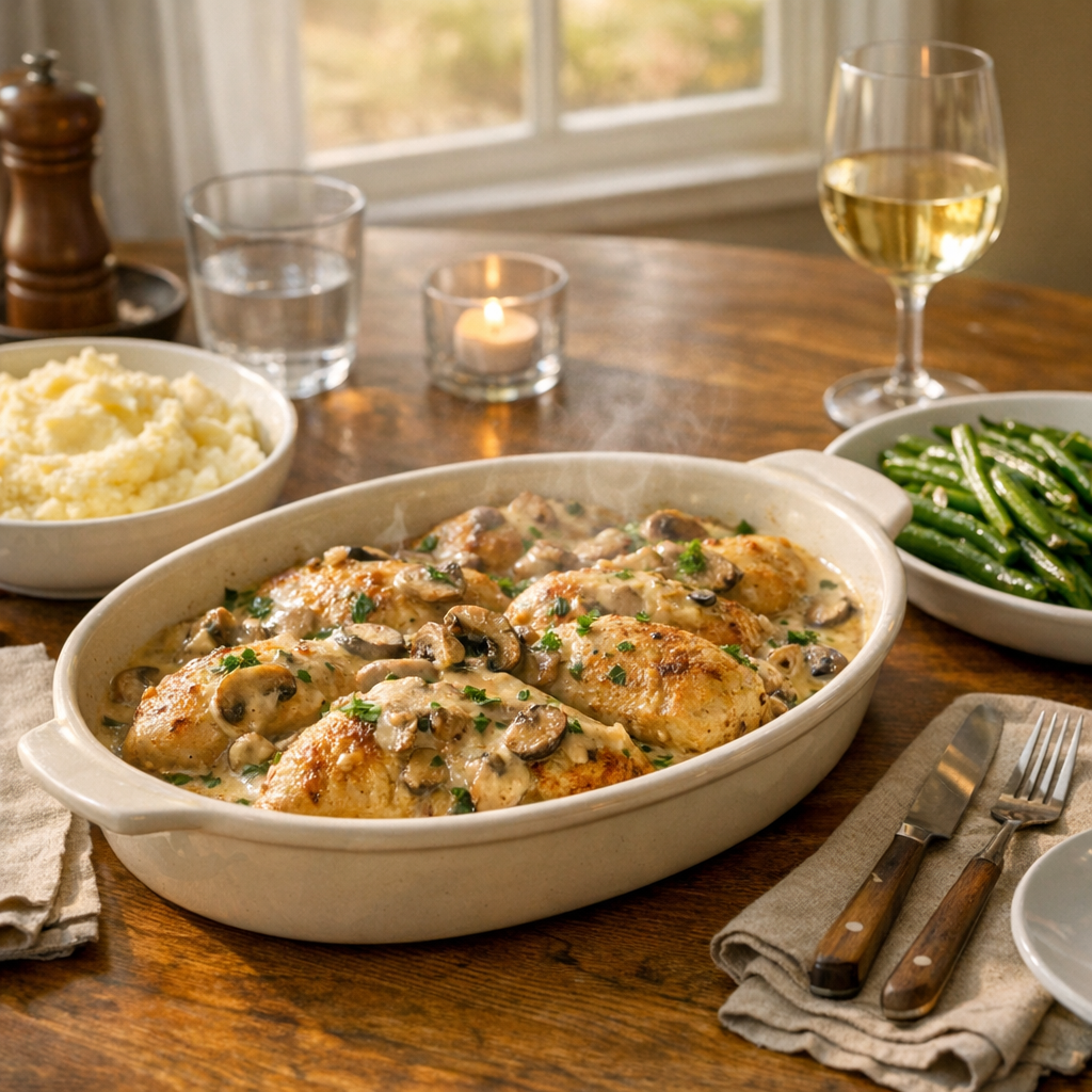 Easy Chicken with Creamy Mushroom Sauce Recipe finished dish