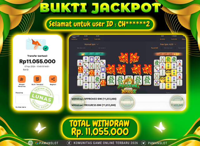 Selamat kepada Member PAMANSLOT Game Mahjong Ways - 2 : CH*******2