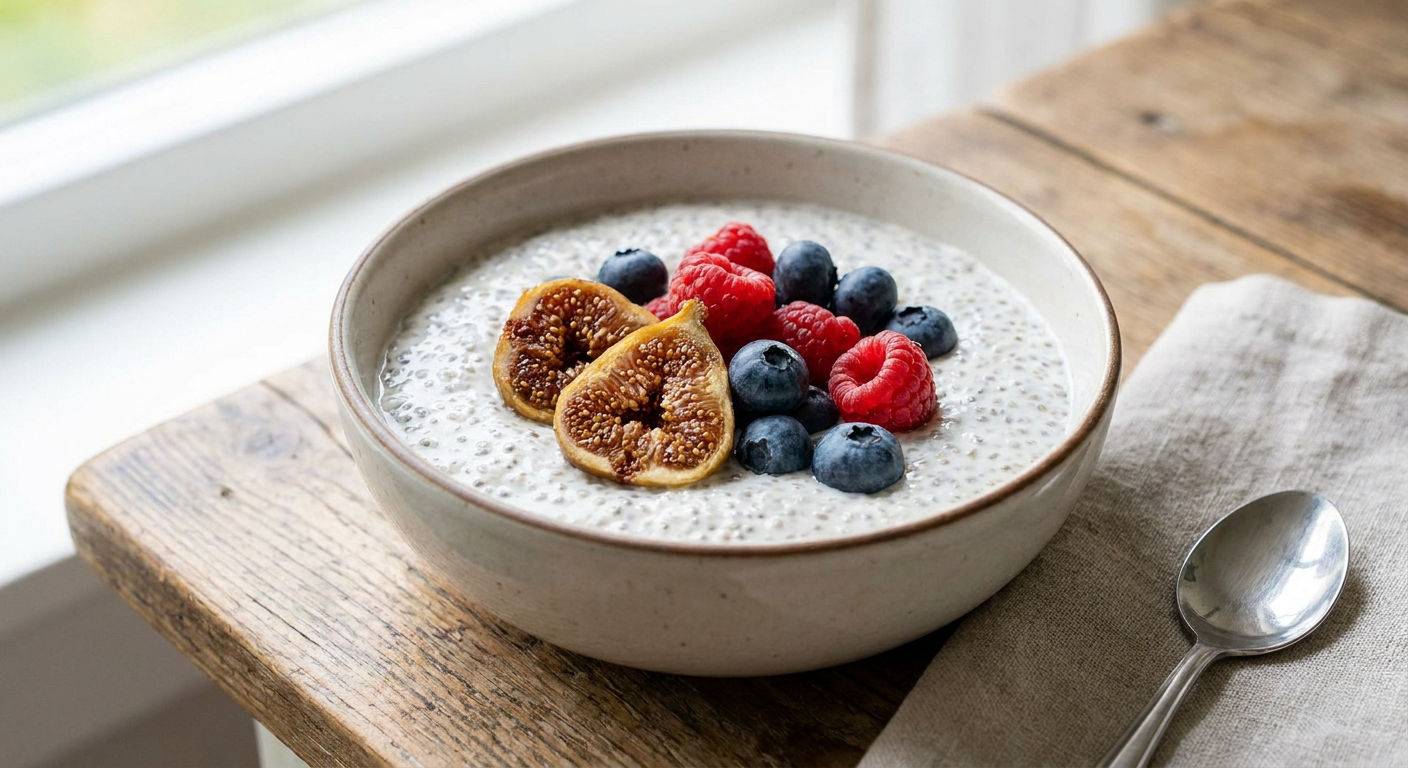 Pudding chia na jogurcie skyr z figami i malinami.