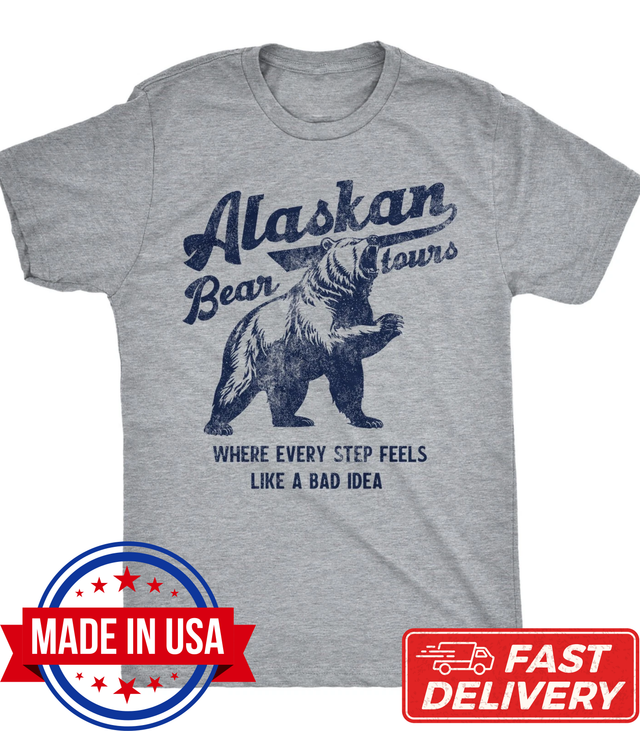 Mens Funny T Shirts Alaskan Bear Tours Sarcastic Graphic Novelty Tee for Men Tee
