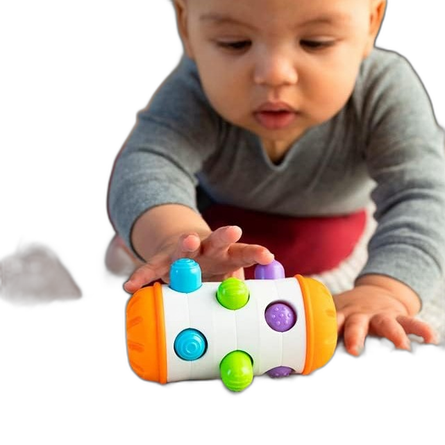Fat Brain Toys Rolio- Sensory Toys for Babies 6 Months+, Tummy Time Rattle