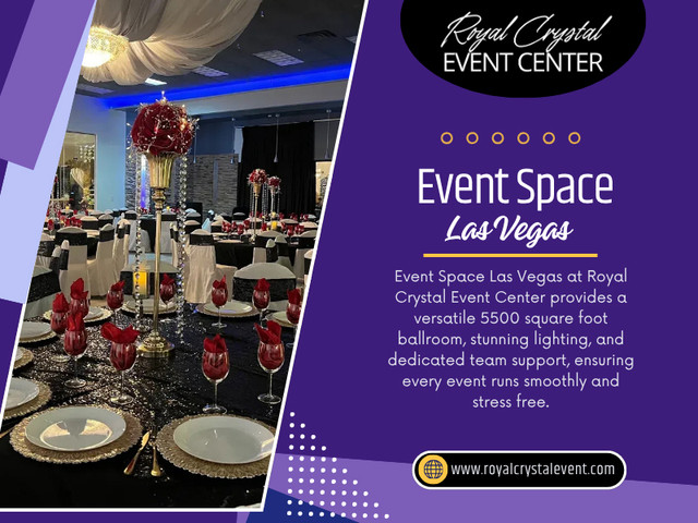 From coordinating details to making decisions about layout and flow, it is easy to feel overwhelmed. That is why choosing the right Event space Las Vegas can make a real difference in how smooth the entire process feels.

Address: 7207 W Sahara Ave, Las Vegas, NV 89117, United States
Phone: +18884778019

Find Us On Google Maps: https://maps.app.goo.gl/TndGZMnsvMRintGT7

Read Our Blogs -
https://royalcrystalevent.wordpress.com/
https://royalcrystalevent.tumblr.com/
https://medium.com/@royalcrystalevent/

More Links -
https://joy.link/royalcrystalevent
https://medium.com/@royalcrystalevent/about
https://disqus.com/by/royalcrystalevent/about/
