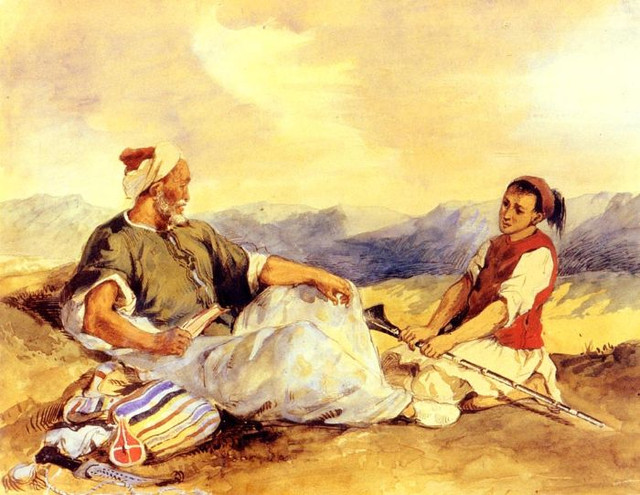 Eugene-Delacroix-Two-Moroccans-Seated-In-The-Countryside