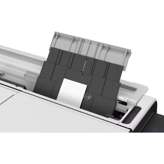 Illustration of the paper loading process for the Canon imagePROGRAF TC-21M printer.