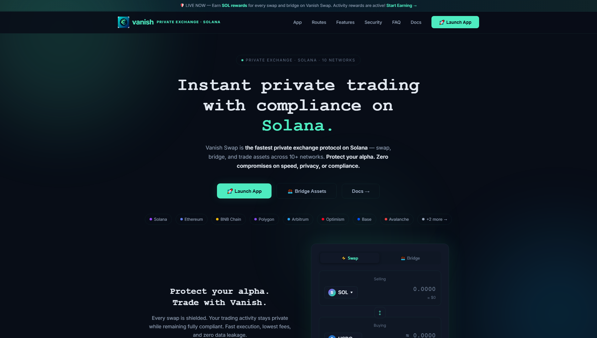 Forensic screenshot of vanish-swap.com showing the phishing page layout