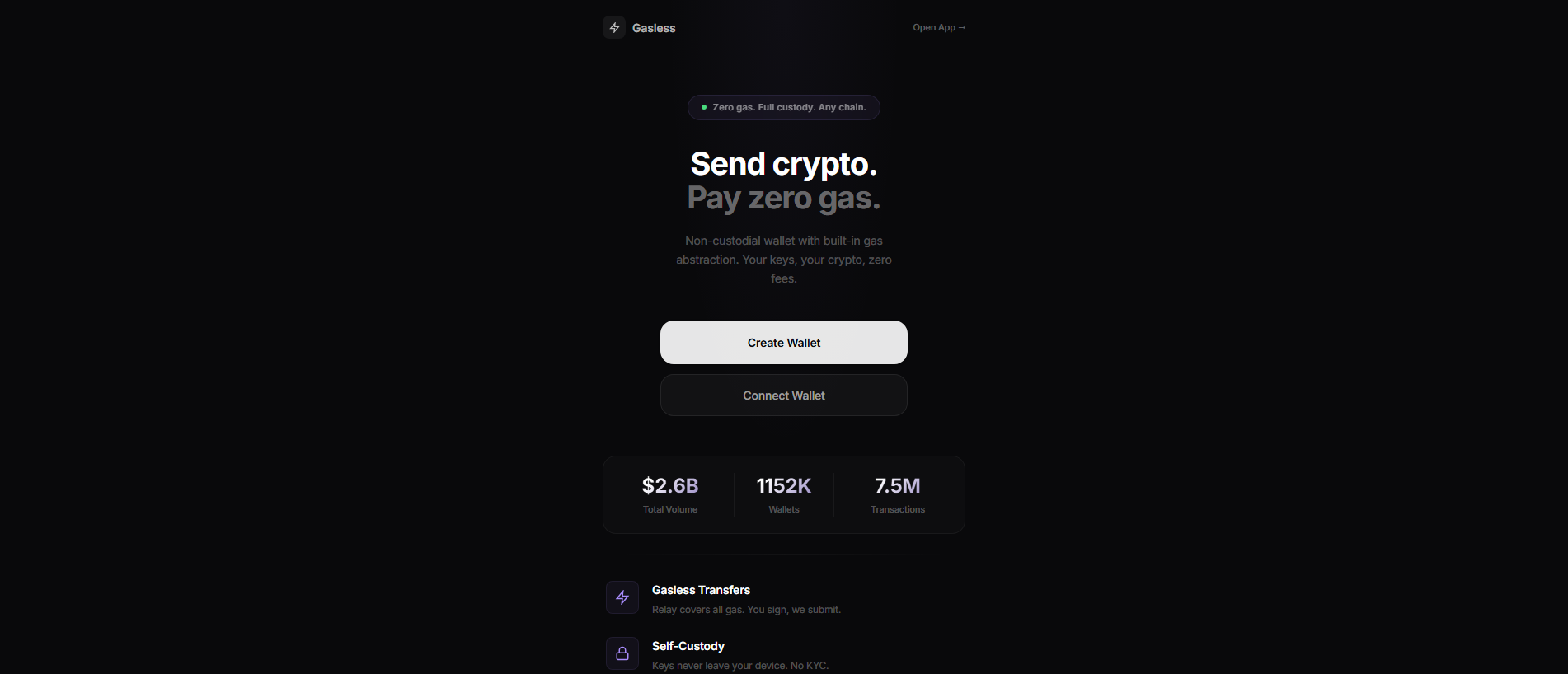 Снимок экрана of gaslesswallet.pro