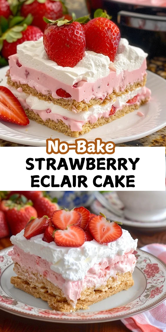 No-Bake Strawberries & Cream Eclair Cake (Irresistible!)