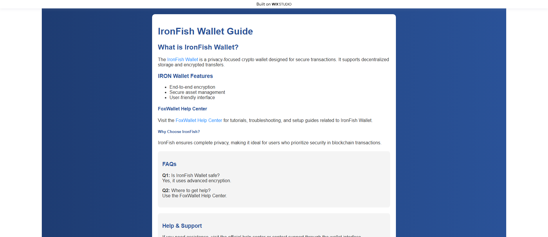 Stored capture of foxwallet.wixstudio.com
