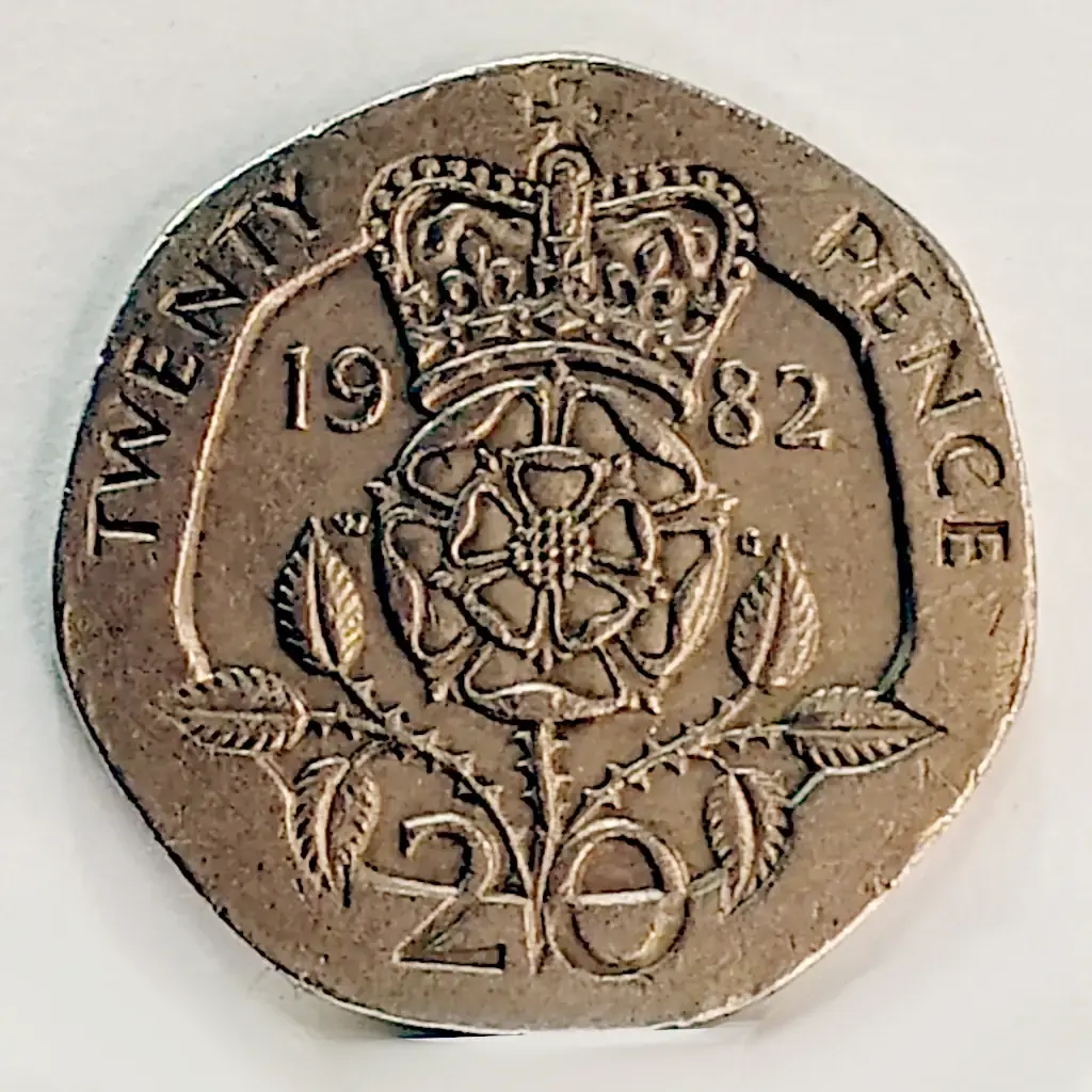 Moeda do Reino Unido 20 Pence 1982 Rainha Elizabeth MBC KM# 931