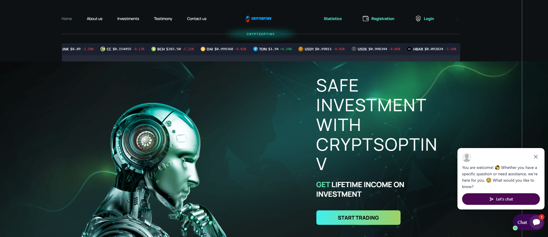 Forensic screenshot of cryptsoptinv.com showing the phishing page layout