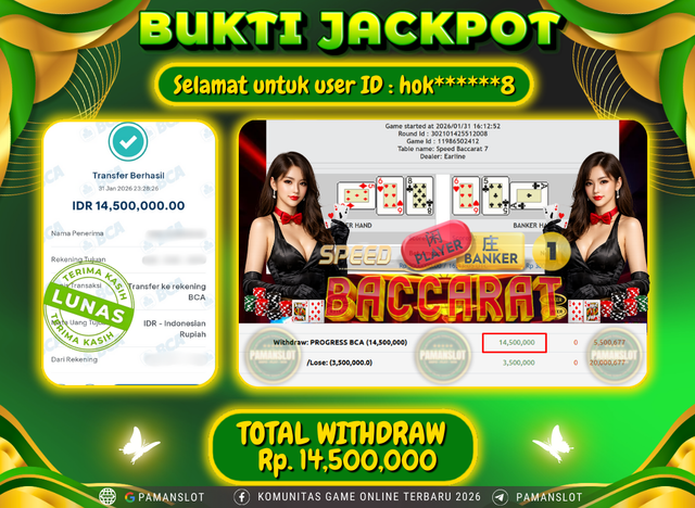 PAMANSLOT JACKPOT Game Live Games PP-Baccarat Rp.14,500,000- LUNAS