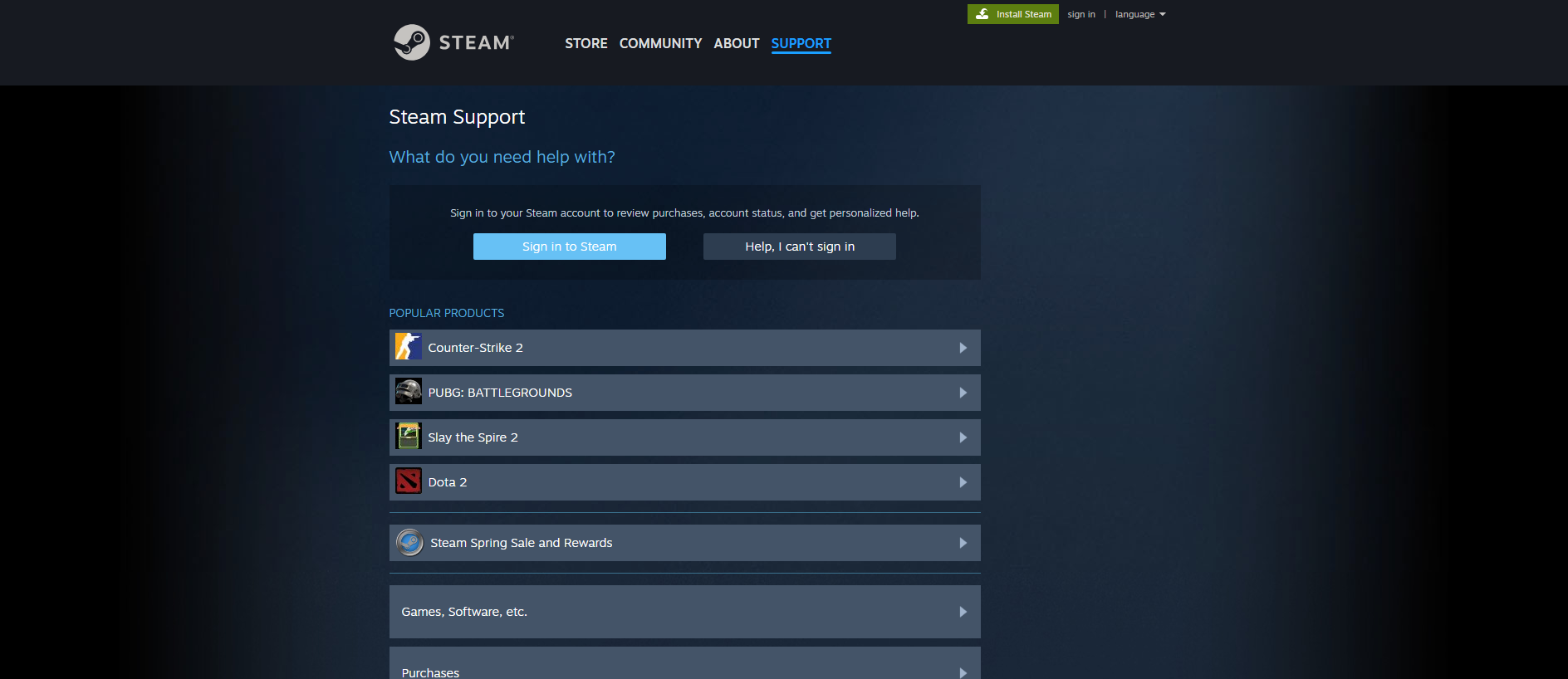 Stored screenshot of steamsupport.info