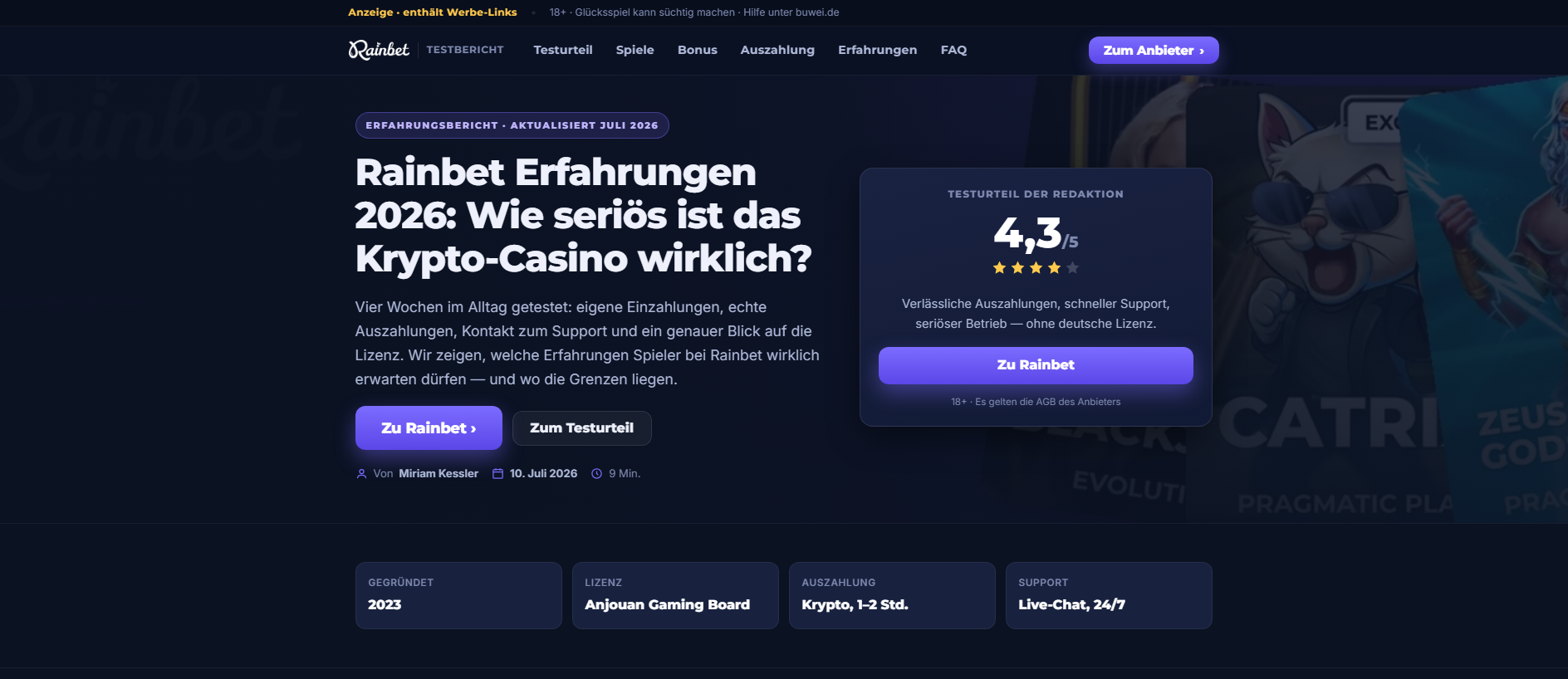 Forensic screenshot of rainbet-deutschland.de showing the phishing page layout