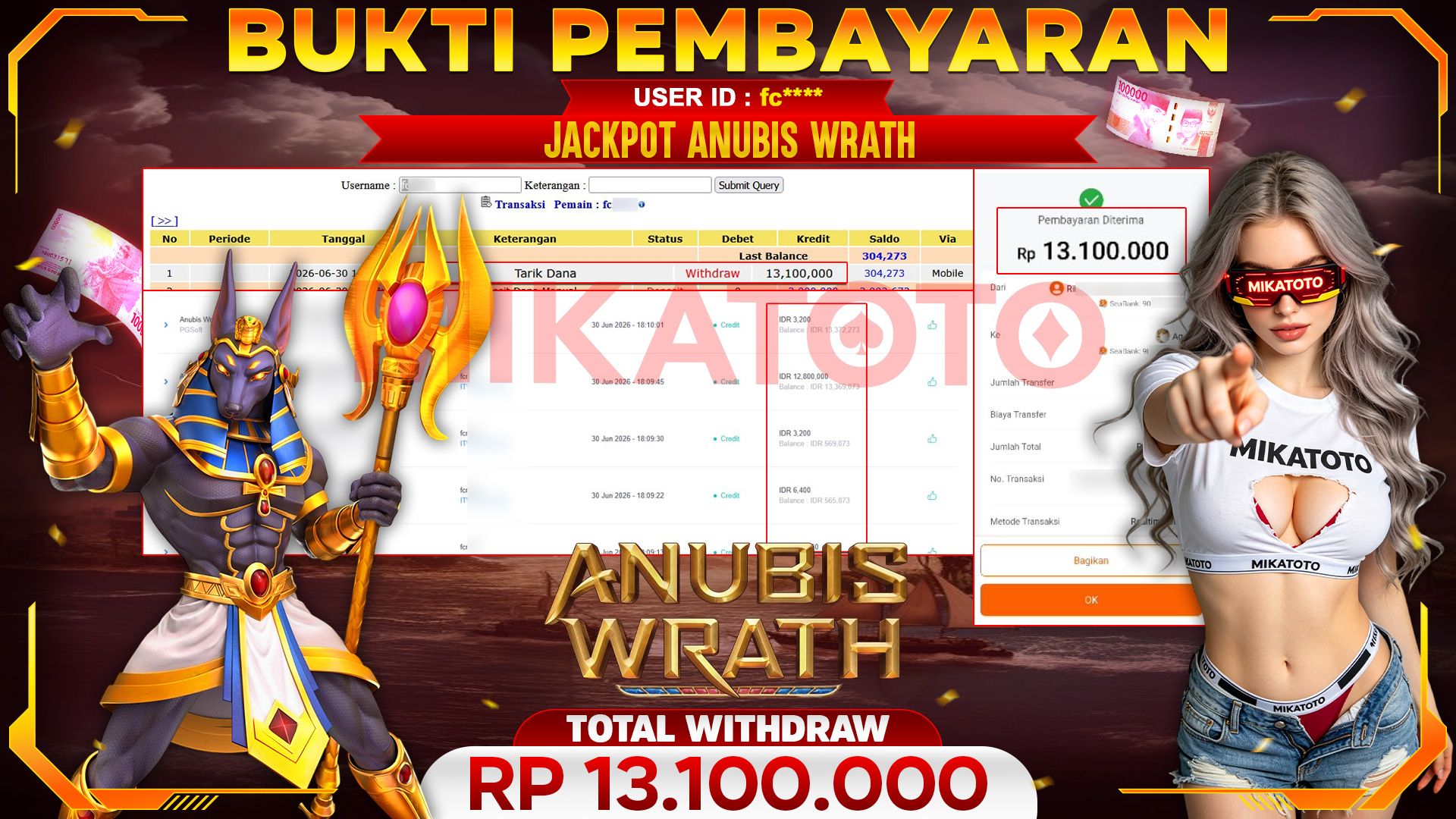 🏆 SELAMAT KEPADA PEMENANG JACKPOT DI Anubis Wrath - PGSoft 13,100,000🏆