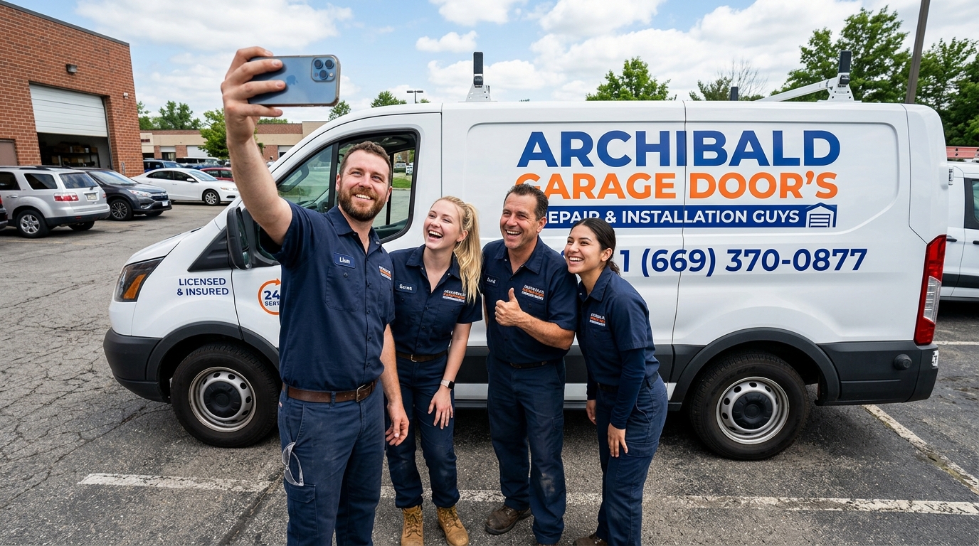 Archibald Garage Doors technician repairing a garage door in San Jose