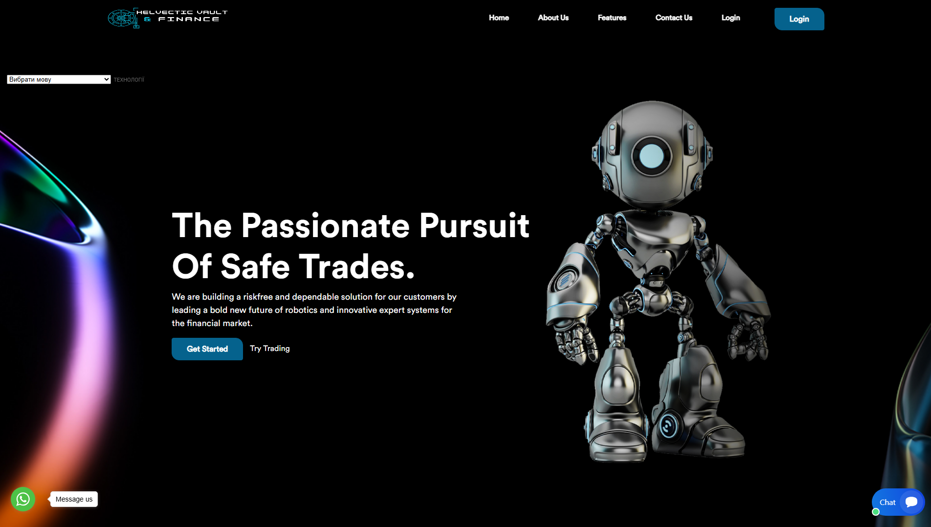 Forensic screenshot of helvecticvault-finance.com showing the phishing page layout
