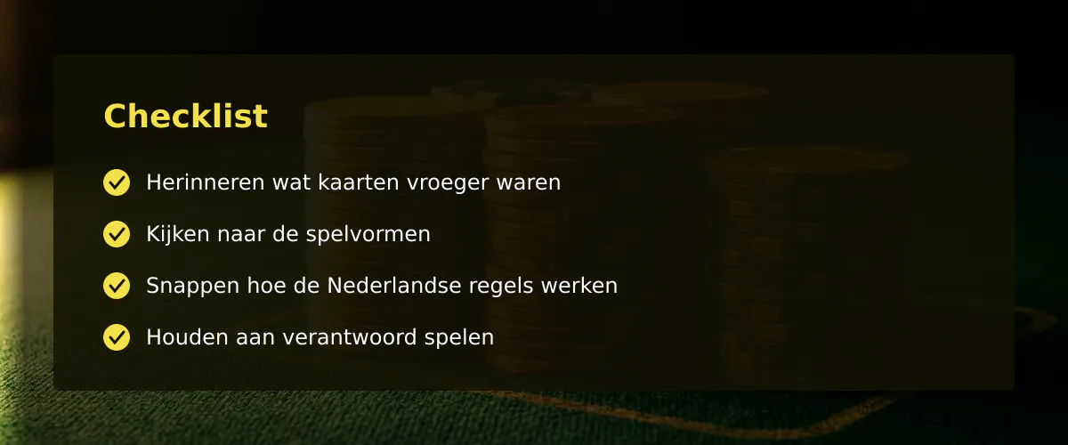 Casino kaarten tussen tafelgevoel en schermlicht — Checklist