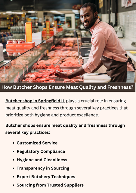 Butcher shops ensure meat quality and freshness through careful sourcing from local farms, regular inspections, and proper storage practices. They offer cuts on demand, reducing storage time and ensuring customers receive the freshest products. Expert butchers also provide advice on cuts and cooking methods, ensuring optimal flavor and satisfaction with each purchase. To know more visit here https://www.goharvestmarket.com/our-story/butcher-shop-our-meat-department/