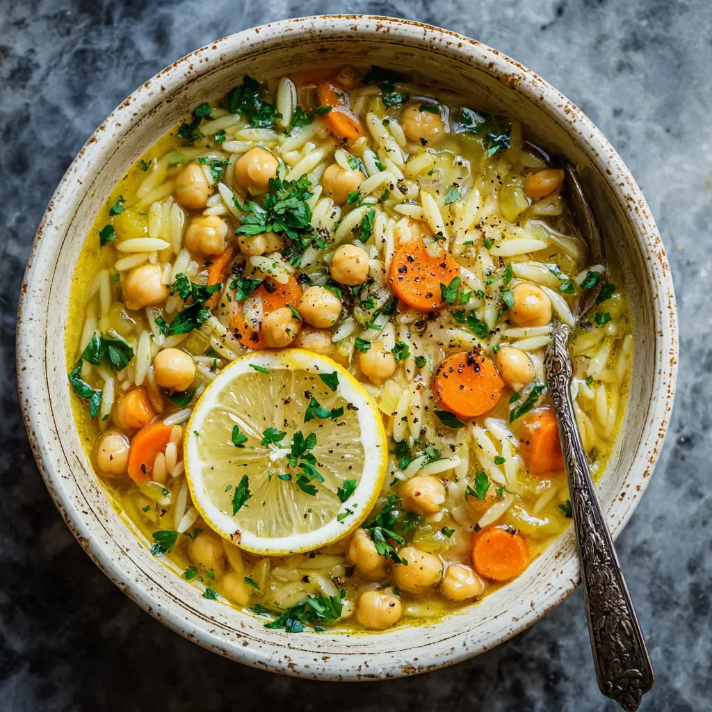 Greek Chickpea Lemon Orzo Soup