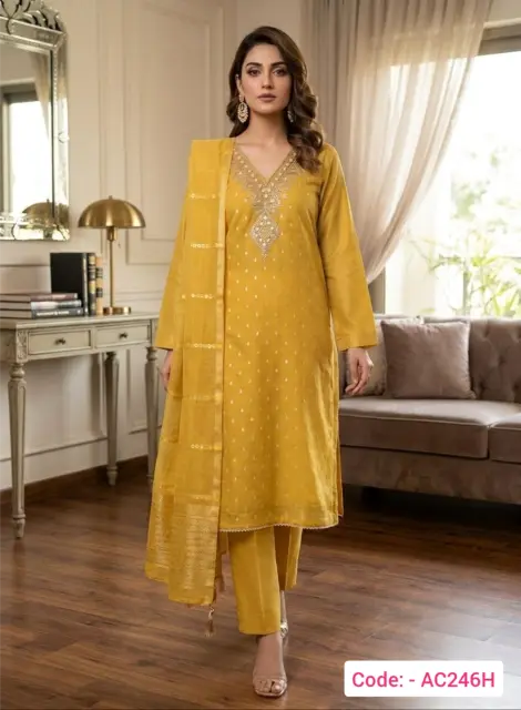 Designer Jacquard Silk Mustard Salwar Suit