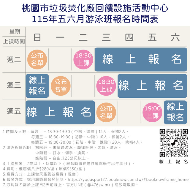 五六月游泳班報名時間