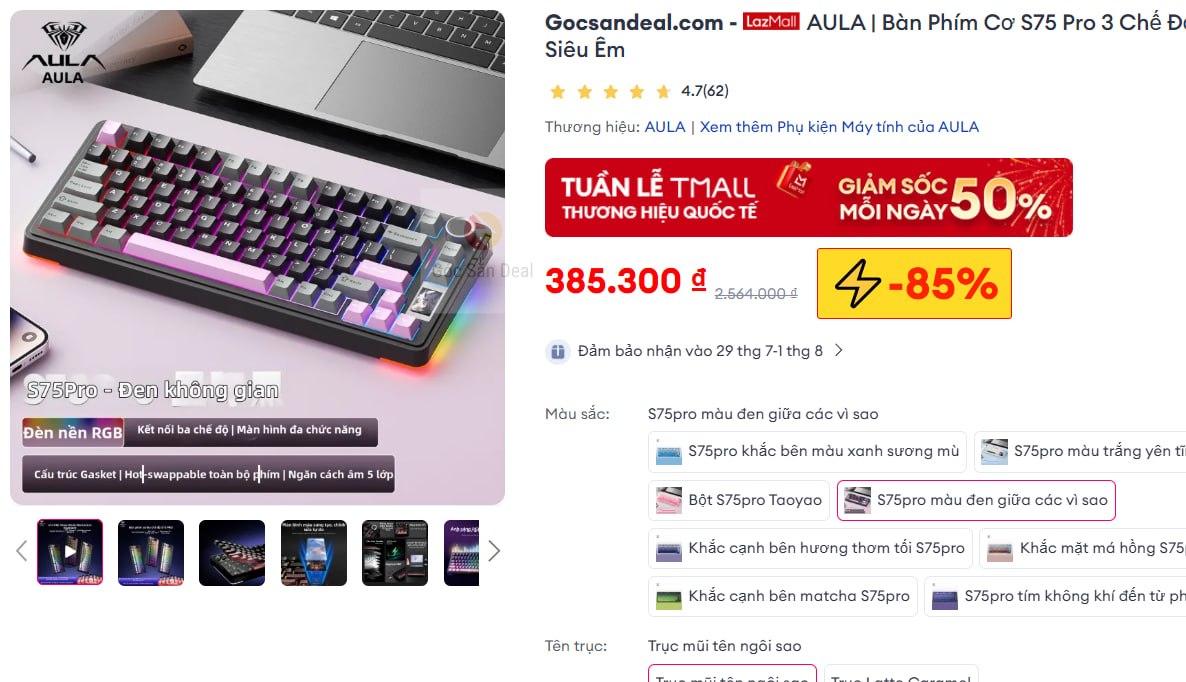 AULA | Bàn Phím Cơ S75 Pro 3 Chế Độ Kết Nối Siêu Êm