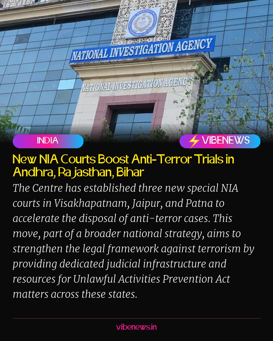 New NIA Courts Boost Anti-Terror Trials in Andhra, Rajasthan, Bihar