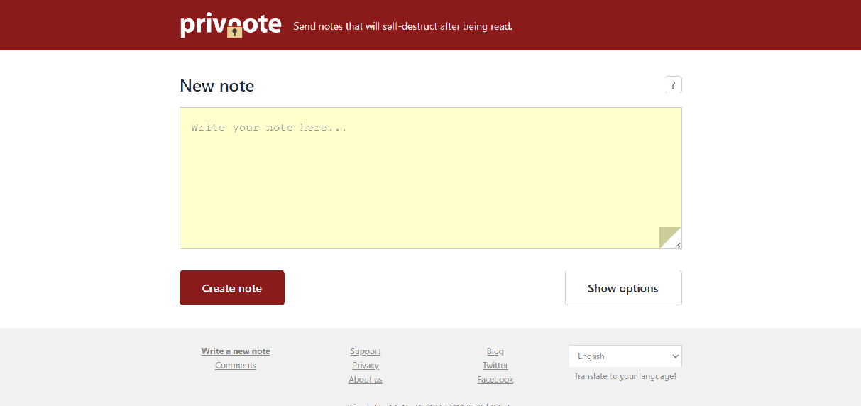 Screenshot of priivnote.com