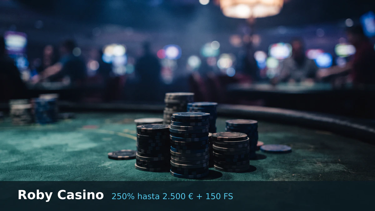 Roby Casino — bono de bienvenida 250% hasta 2.500 € + 150 FS, pagos: Visa, Mastercard, Skrill, Neteller, Paysafecard