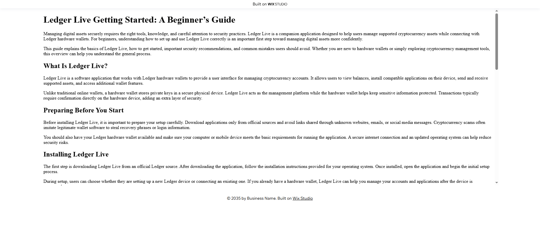 Forensic screenshot of liveweb-ledge.wixstudio.com showing the phishing page layout