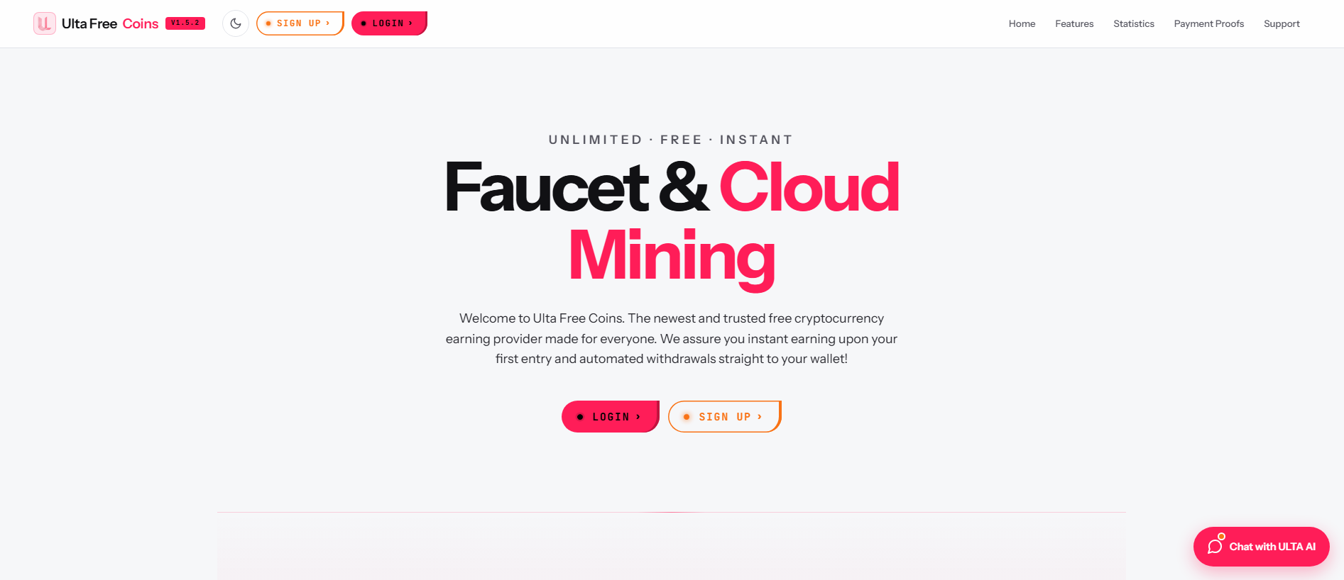 Forensic screenshot of ultafreecoins.com showing the phishing page layout